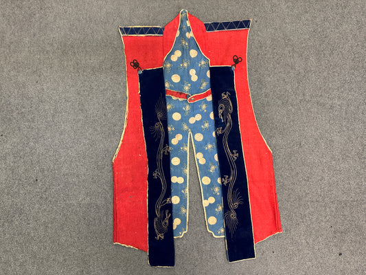 Y10880 JINBAORI Red Embroiderywarrior's vest Family crest Japan antique samurai