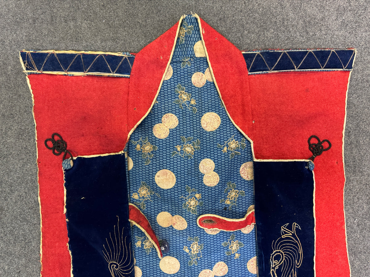 Y10880 JINBAORI Red Embroiderywarrior's vest Family crest Japan antique samurai