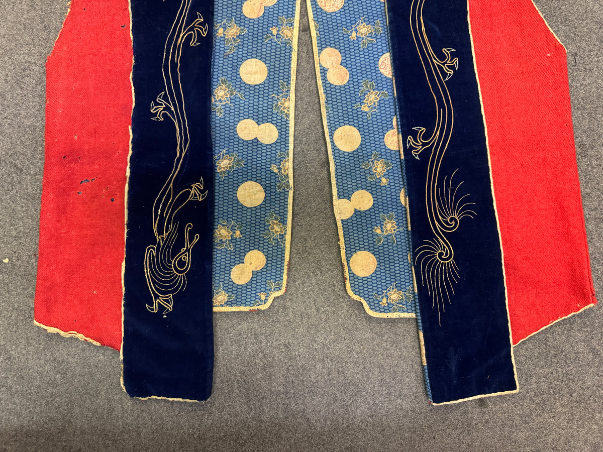 Y10880 JINBAORI Red Embroiderywarrior's vest Family crest Japan antique samurai