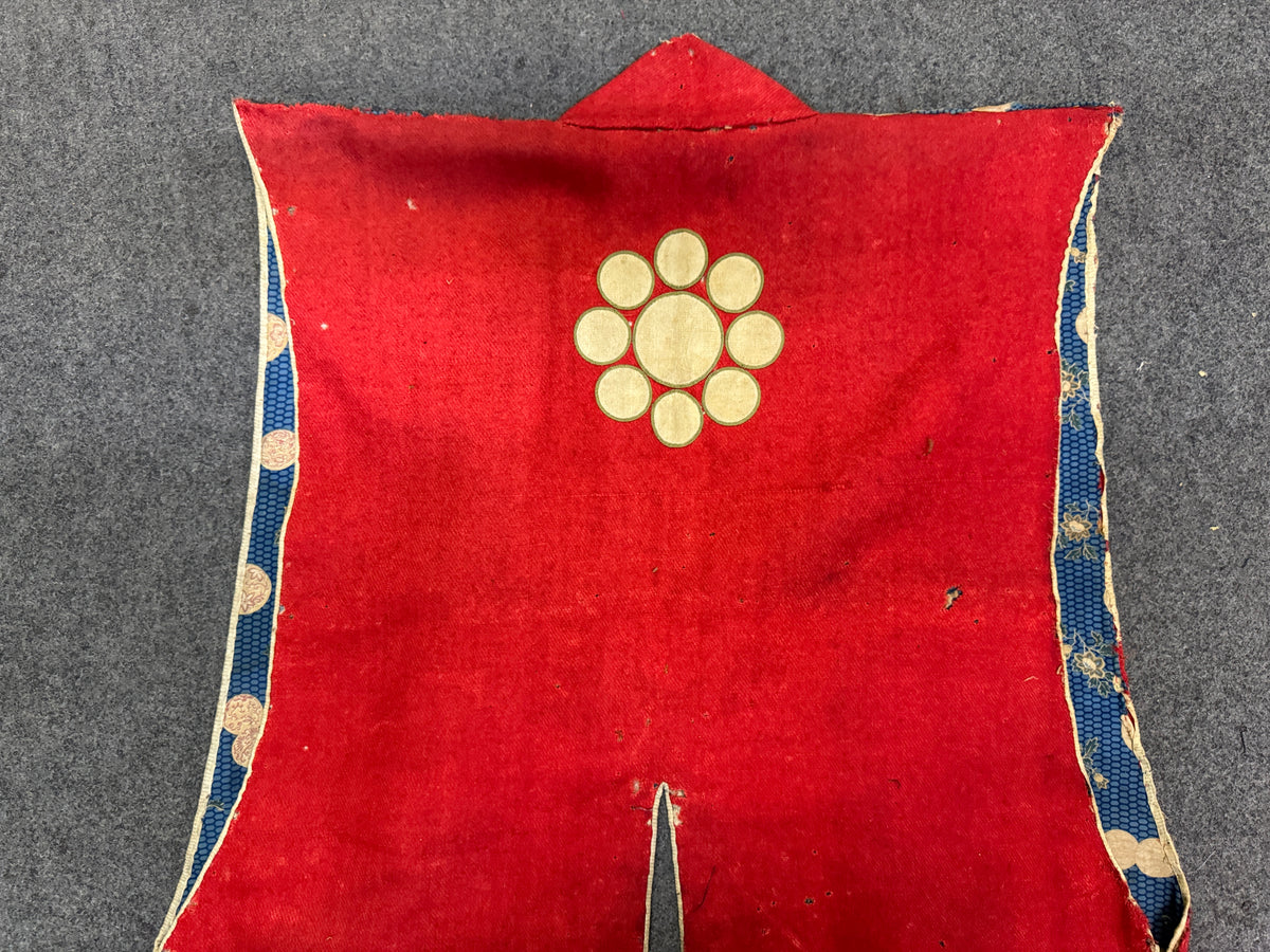 Y10880 JINBAORI Red Embroiderywarrior's vest Family crest Japan antique samurai