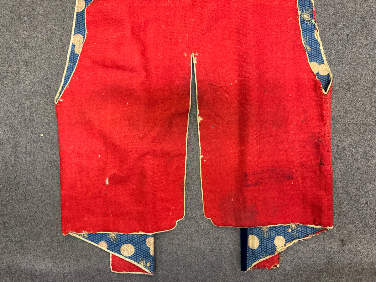 Y10880 JINBAORI Red Embroiderywarrior's vest Family crest Japan antique samurai