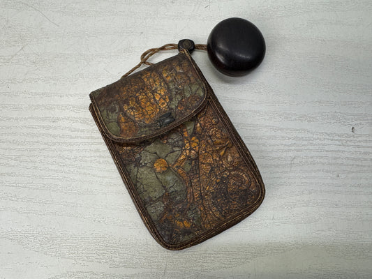 Y10884 NETSUKE Kinkarakawa leather Cicada metal fittings Japan antique kimono