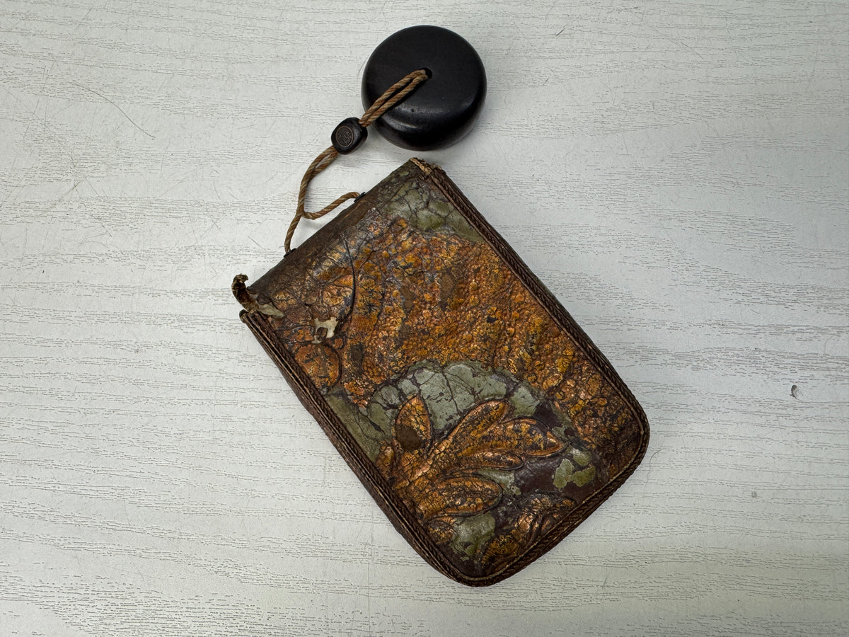 Y10884 NETSUKE Kinkarakawa leather Cicada metal fittings Japan antique kimono