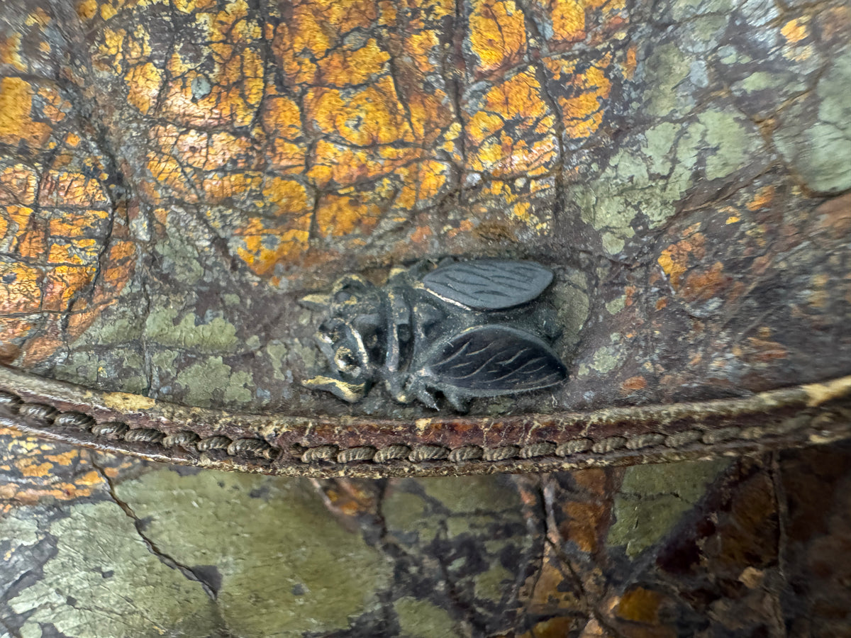 Y10884 NETSUKE Kinkarakawa leather Cicada metal fittings Japan antique kimono
