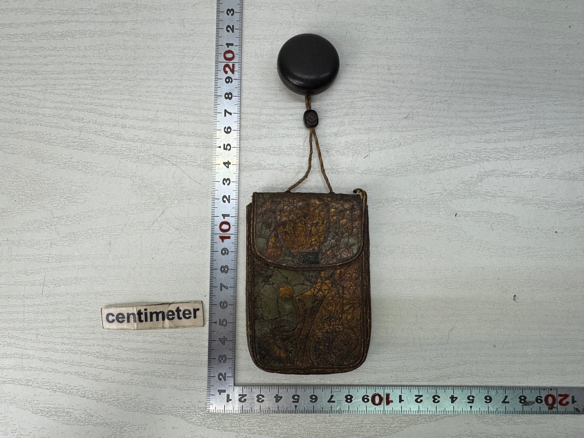 Y10884 NETSUKE Kinkarakawa leather Cicada metal fittings Japan antique kimono