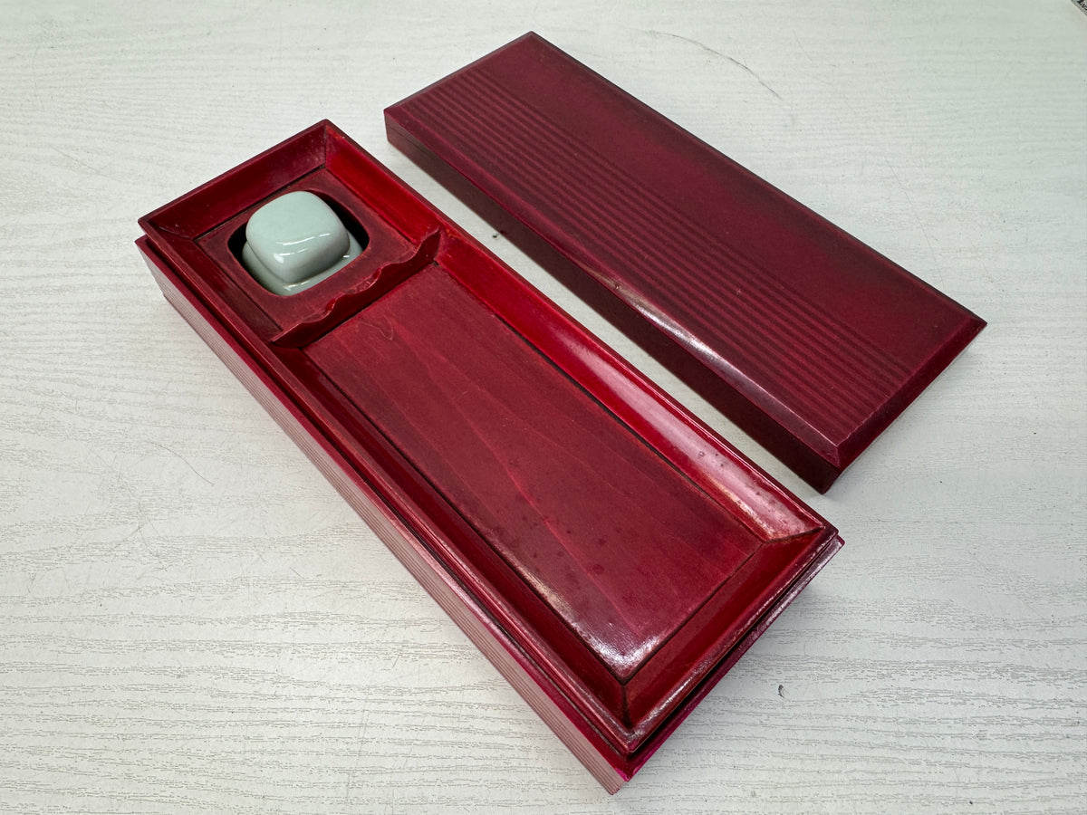 Y10888 BOX Shunkei lacquer Suzuri inkstone case signed Japan antique stationery