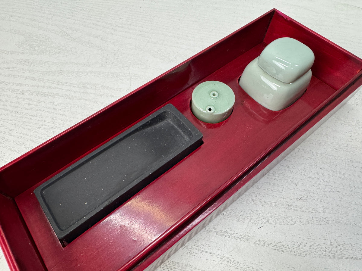 Y10888 BOX Shunkei lacquer Suzuri inkstone case signed Japan antique stationery