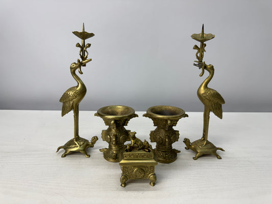 Y10889 Buddhist Altar Equipment Copper 5 implements for worship Japan antique