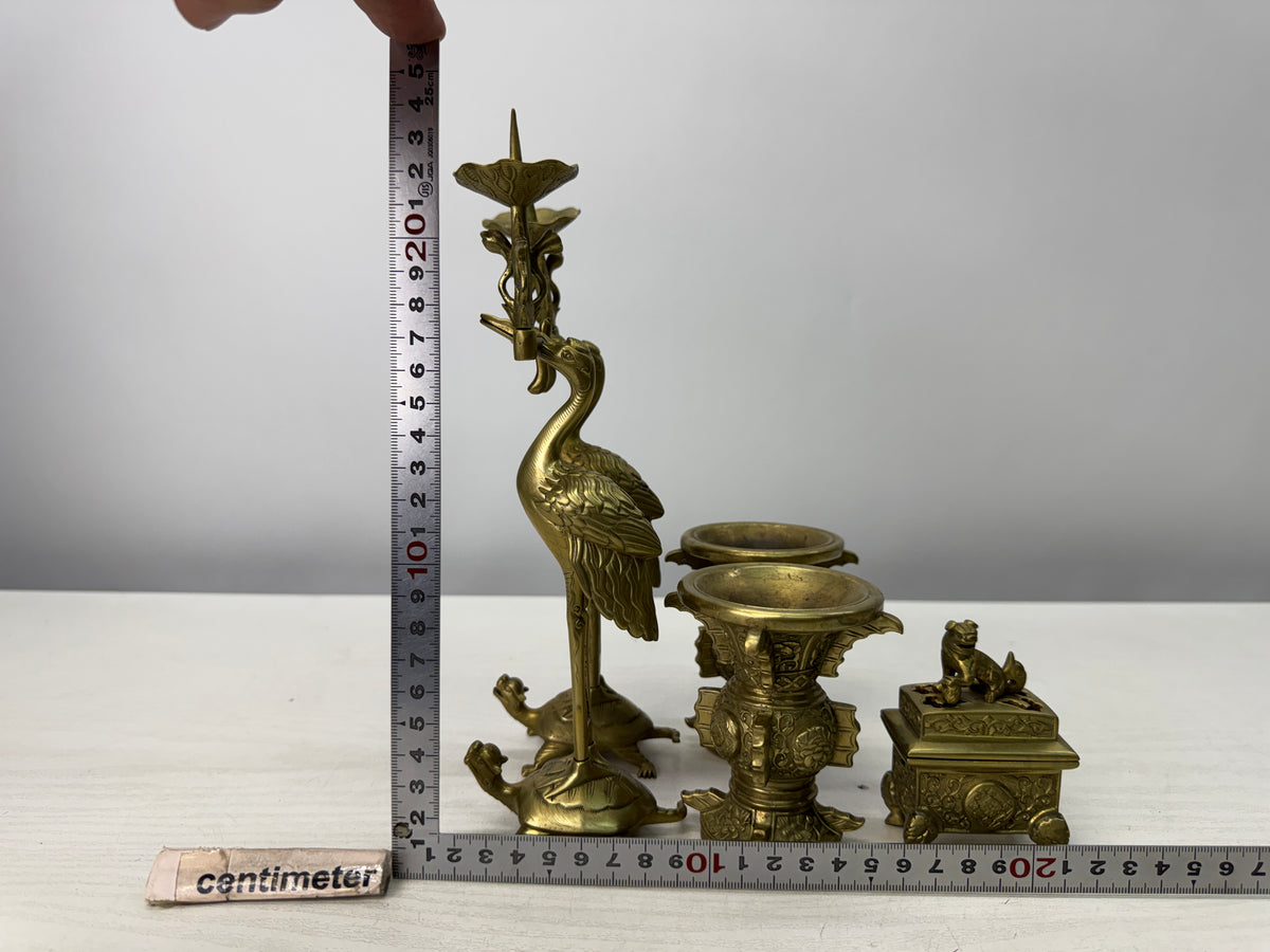 Y10889 Buddhist Altar Equipment Copper 5 implements for worship Japan antique