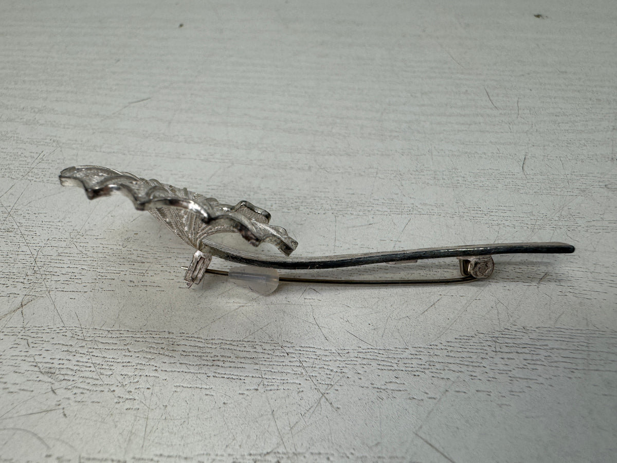 Y10892 BROOCH Silverwork Ginkgo leaf signed box Japan antique jewelry accessory