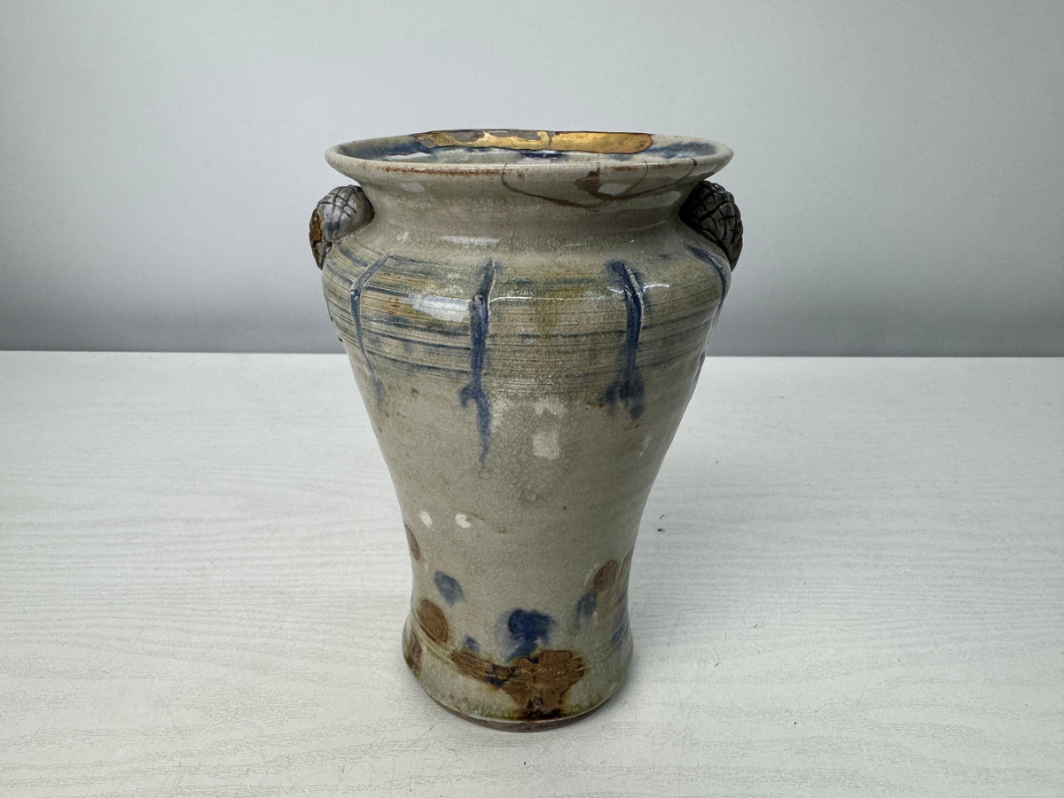 Y10900 FLOWER VASE Ofuke-ware kintsugi Japan antique ikebana floral arrangement