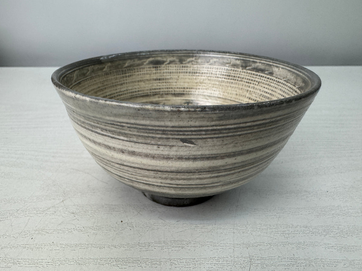 Y10901 CHAWAN Mishima bowl signed box Japan antique tea ceremony pottery cup