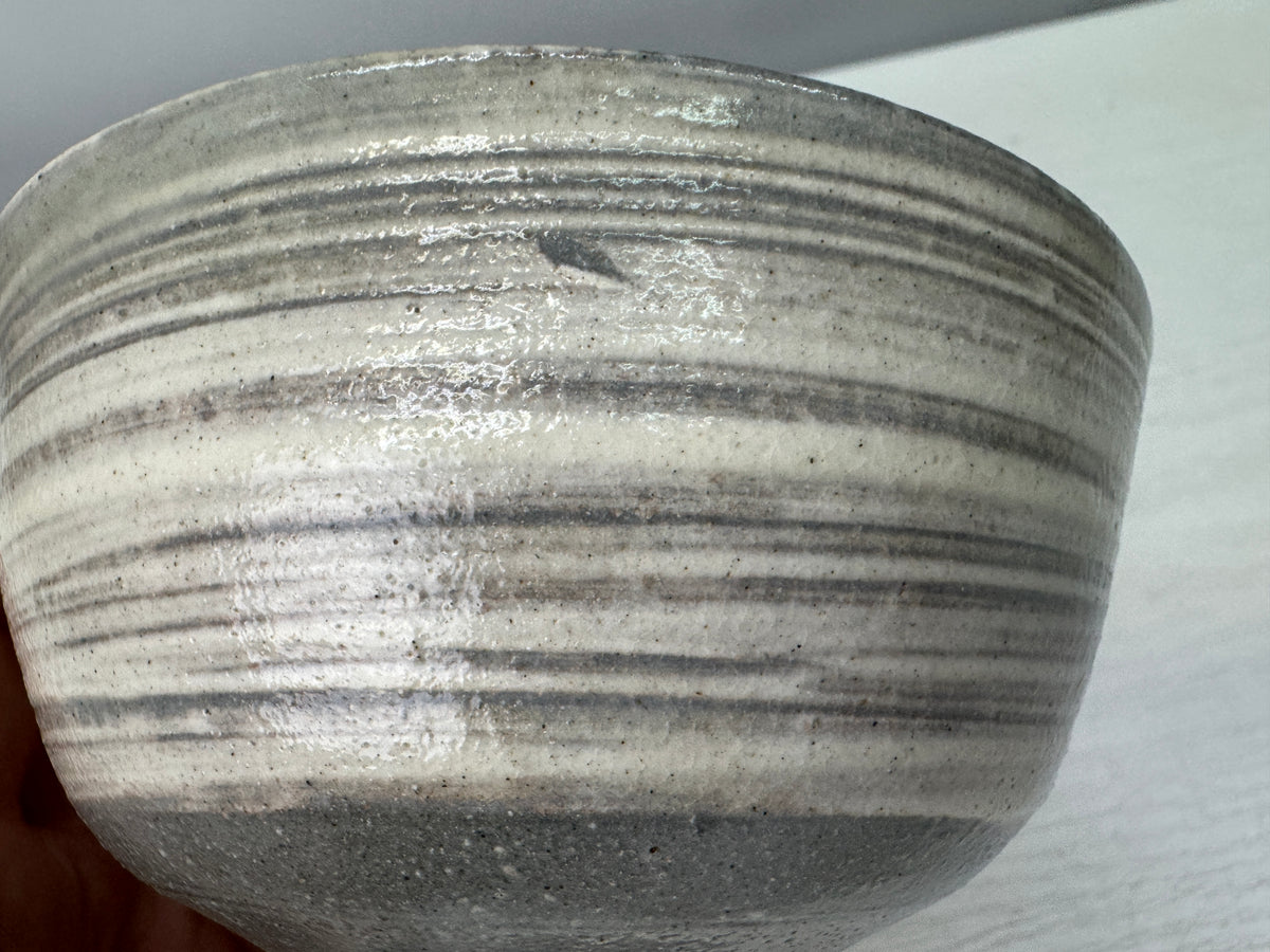 Y10901 CHAWAN Mishima bowl signed box Japan antique tea ceremony pottery cup