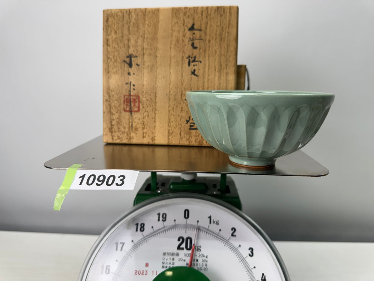 Y10903 CHAWAN Celadon bowl signed box Kyo-ware Japan antique tea ceremony cup