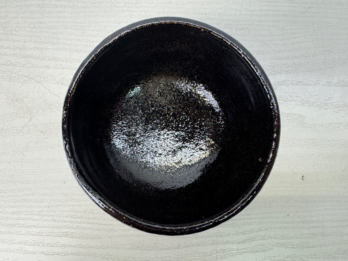 Y10905 CHAWAN Raku-ware black bowl signed box Japan antique tea ceremony pottery