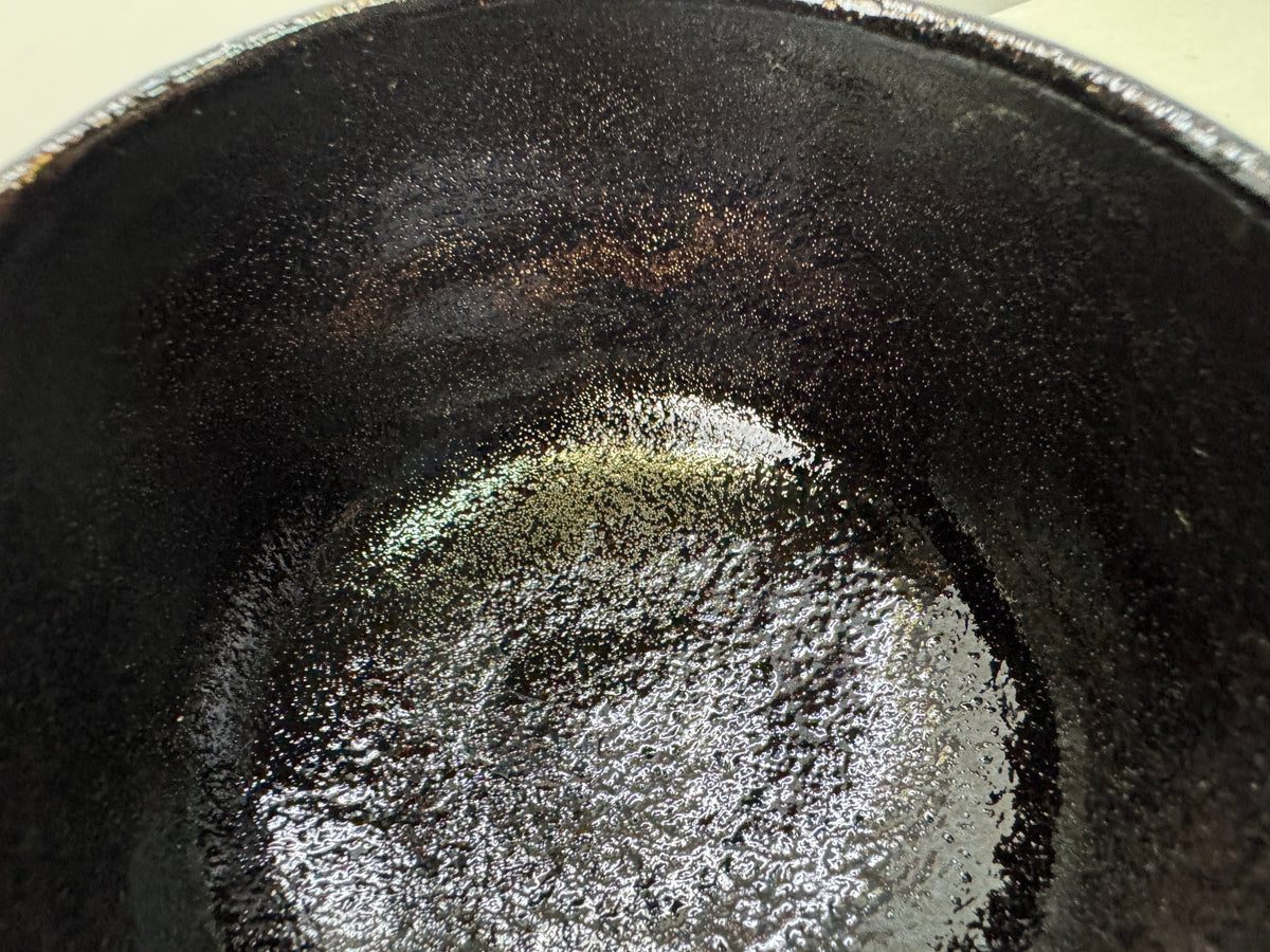 Y10905 CHAWAN Raku-ware black bowl signed box Japan antique tea ceremony pottery