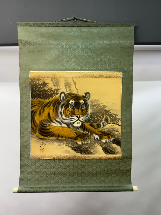 Y10906 KAKEJIKU Hanging scroll Tiger signed Japan antique wall interior art