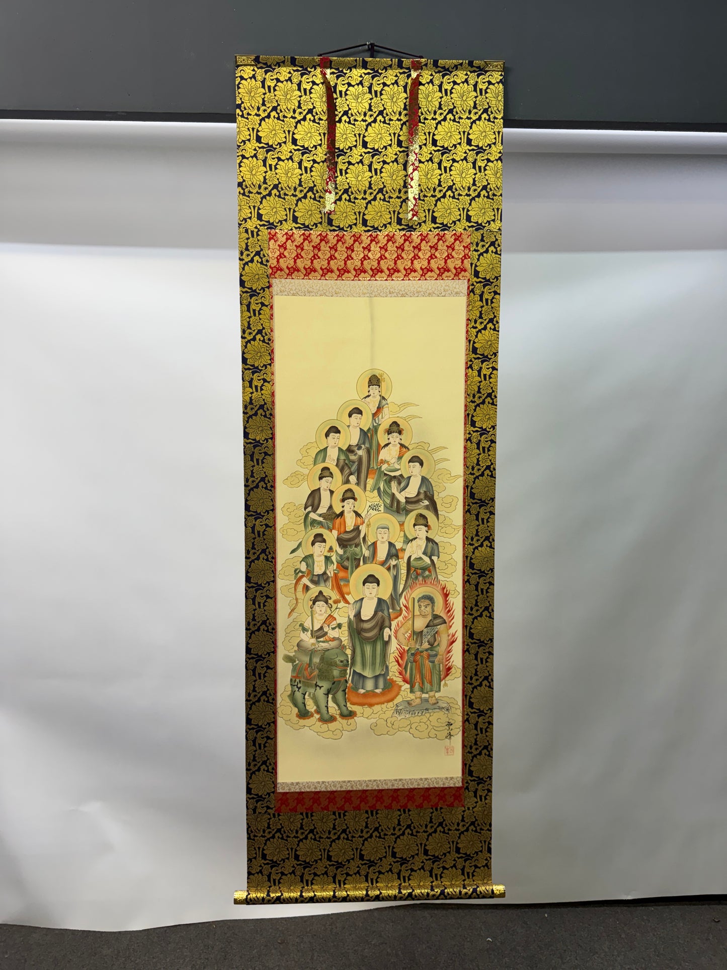 Y10907 KAKEJIKU Hanging scroll Jusanbutsu 13 Buddhas signed box Japan antique