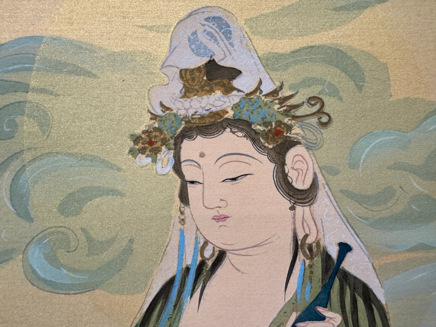 Y10908 KAKEJIKU Hanging scroll Kannon on clouds signed box Japan antique art
