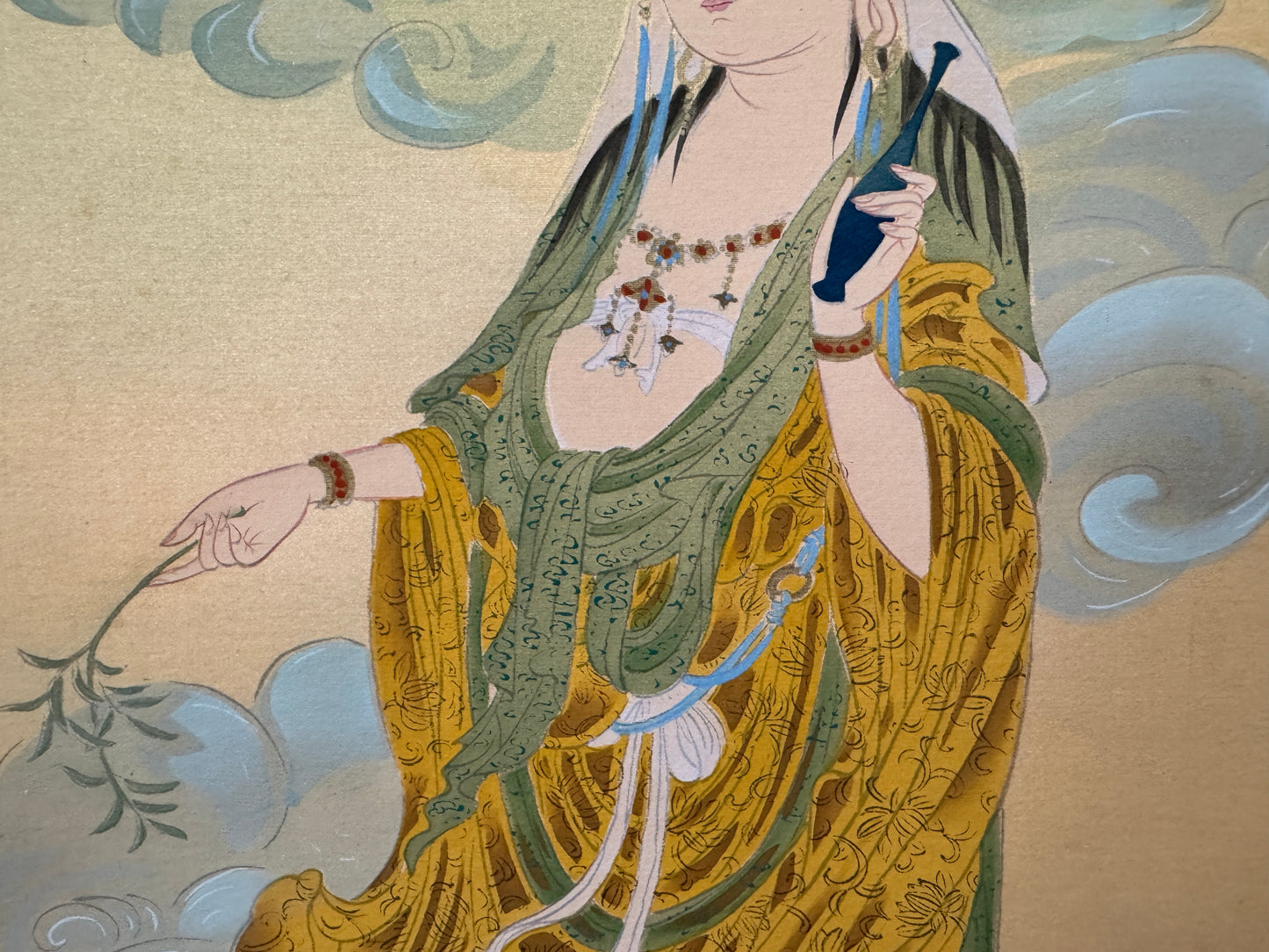 Y10908 KAKEJIKU Hanging scroll Kannon on clouds signed box Japan antique art