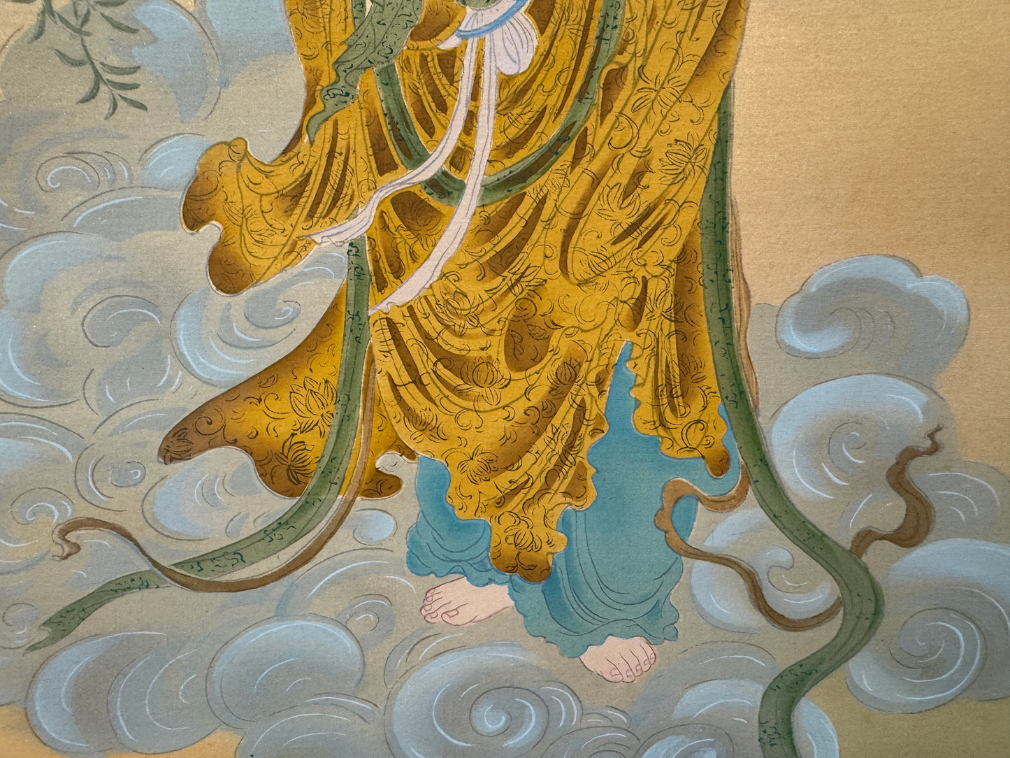 Y10908 KAKEJIKU Hanging scroll Kannon on clouds signed box Japan antique art
