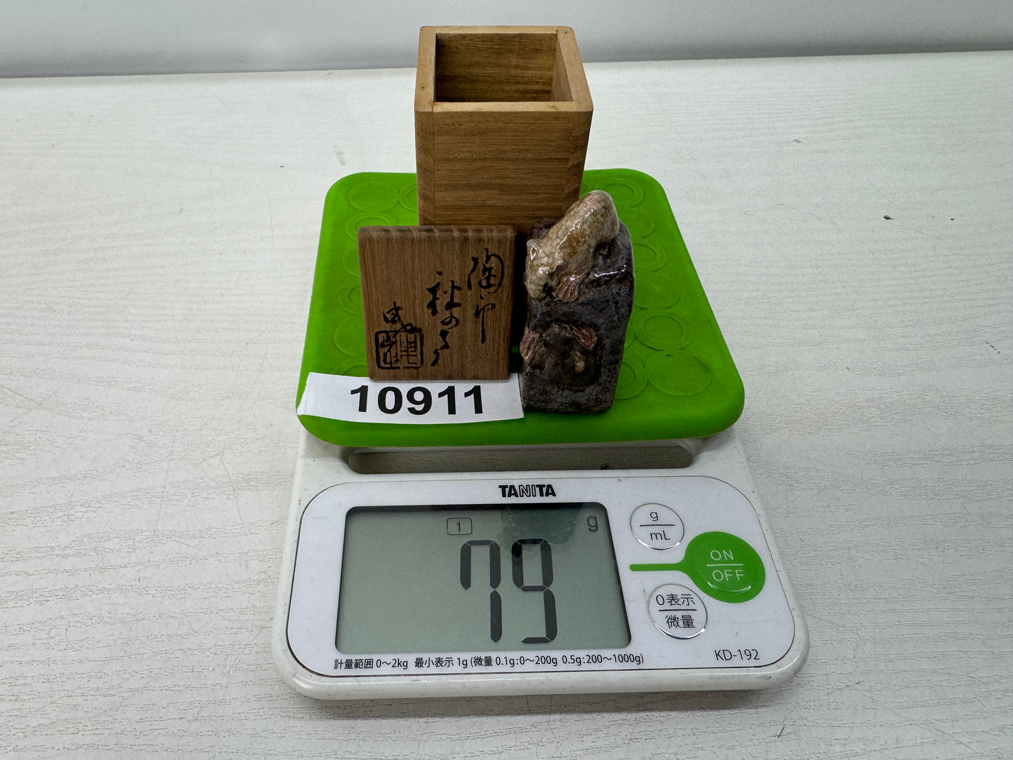 Y10911 STAMP MATERIAL ceramic Mouse signed box Japan antique hanko inkan seal