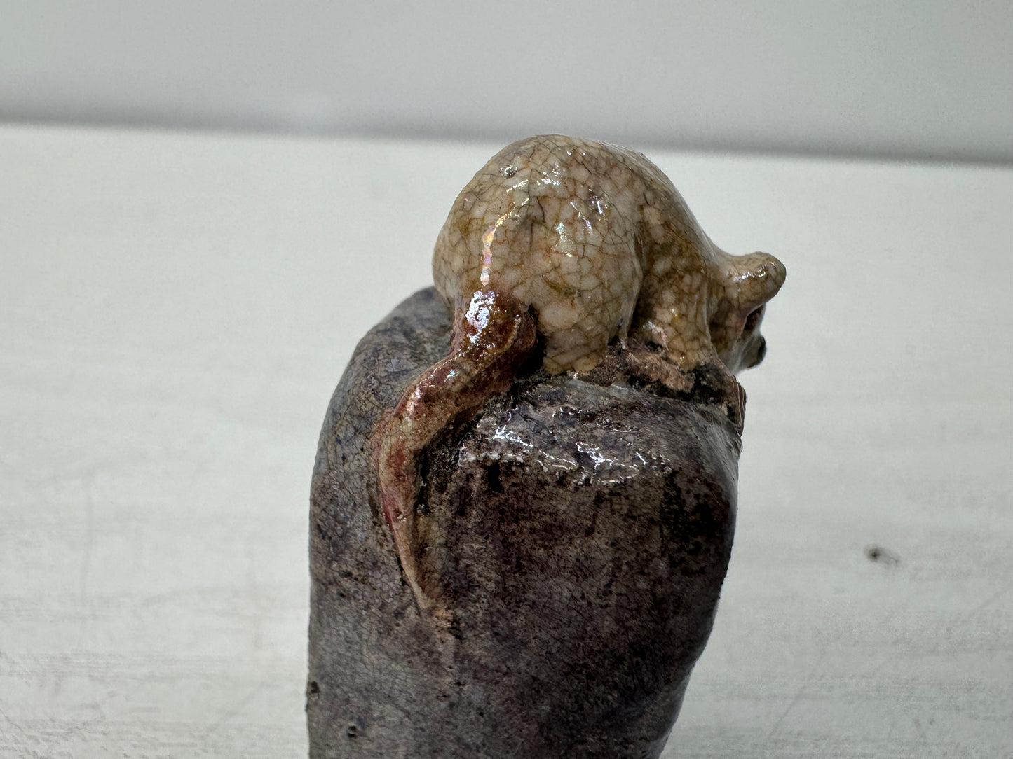 Y10911 STAMP MATERIAL ceramic Mouse signed box Japan antique hanko inkan seal