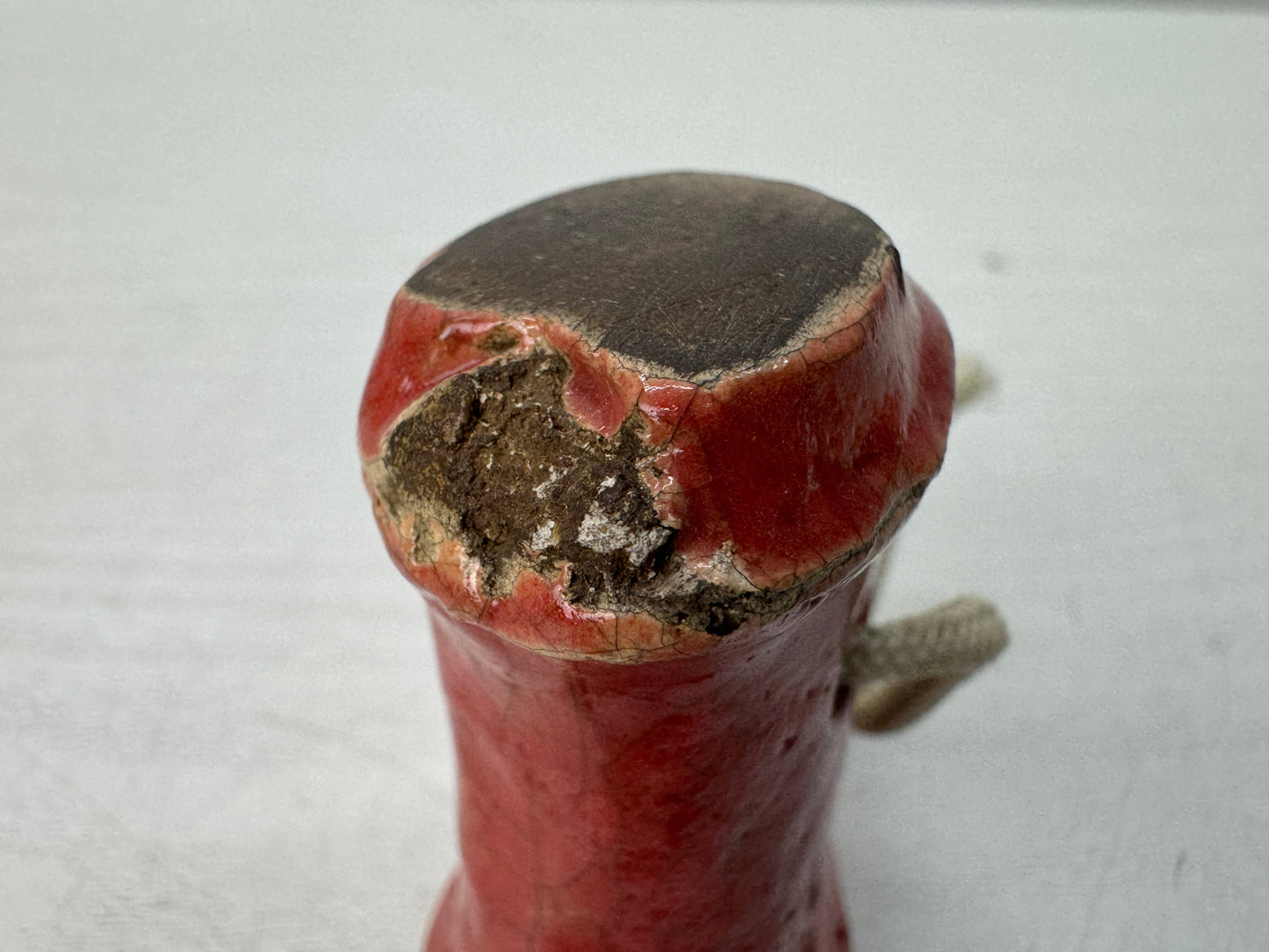 Y10913 STAMP MATERIAL ceramic Bamboo signed box Japan antique hanko inkan seal