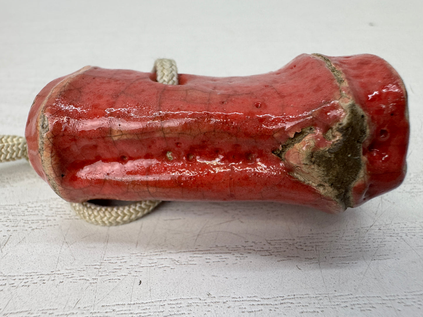 Y10913 STAMP MATERIAL ceramic Bamboo signed box Japan antique hanko inkan seal