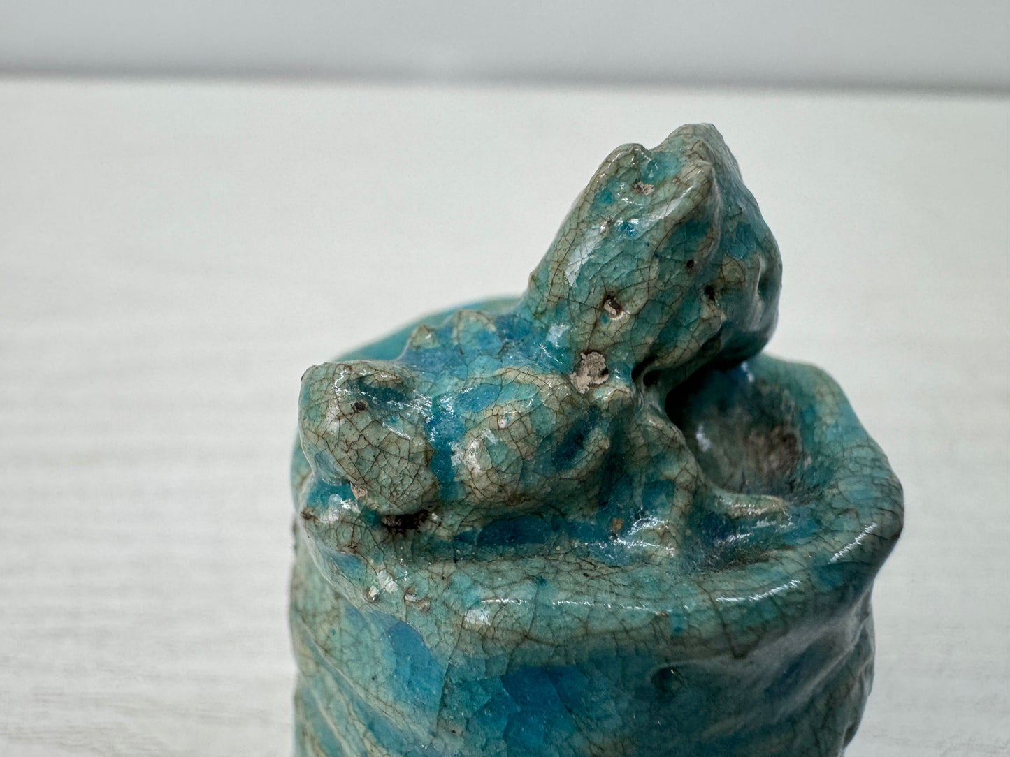 Y10914 STAMP MATERIAL ceramic Bell Dragon signed box Japan antique hanko inkan