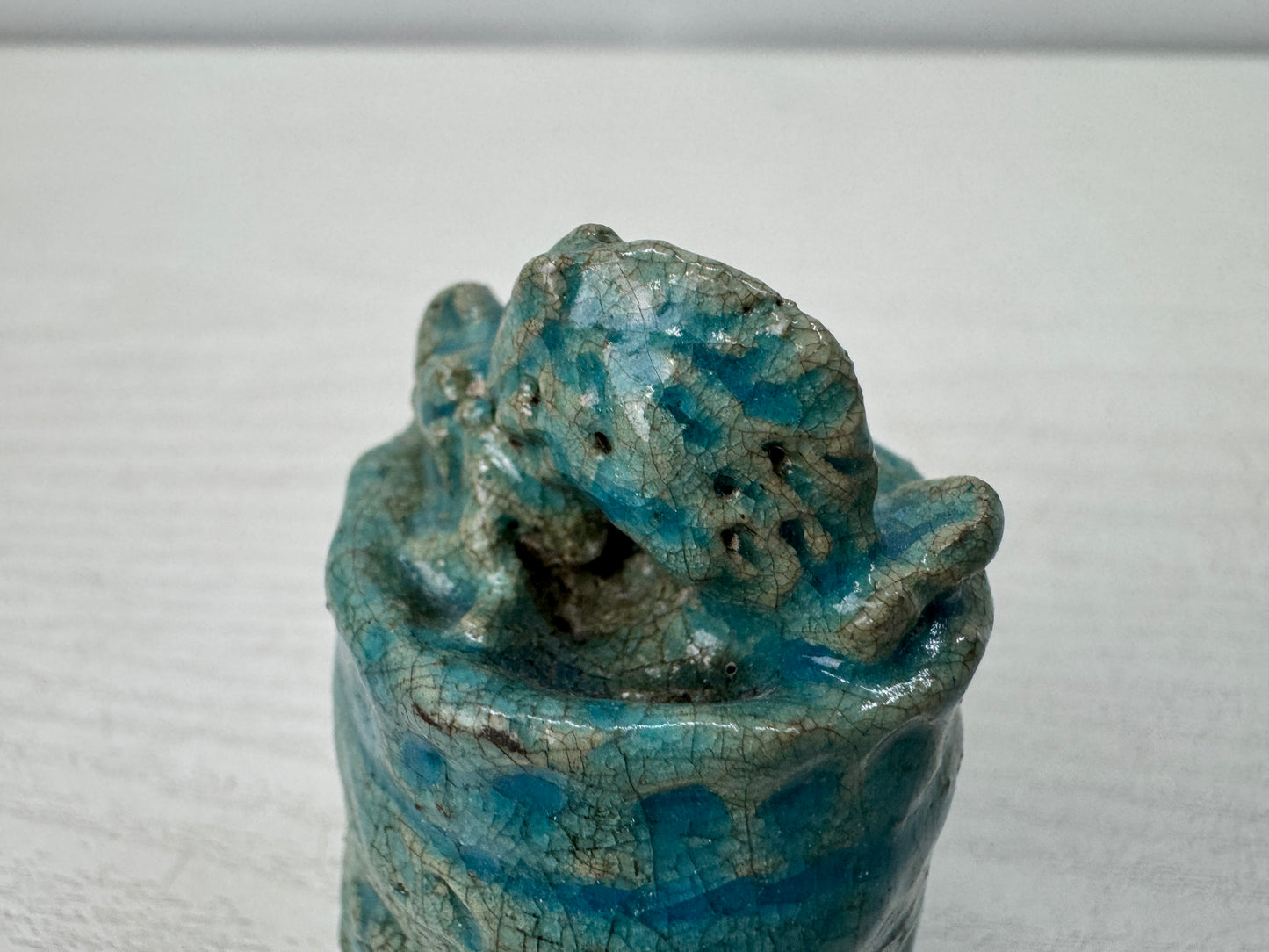 Y10914 STAMP MATERIAL ceramic Bell Dragon signed box Japan antique hanko inkan