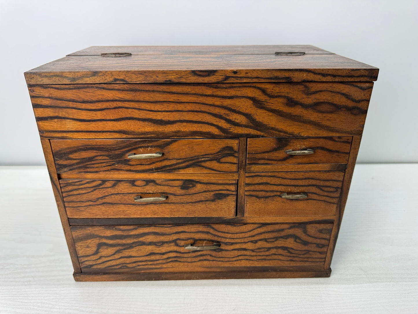 Y10916 TANSU wooden Sewing box accessory case small chest Japan antique storage
