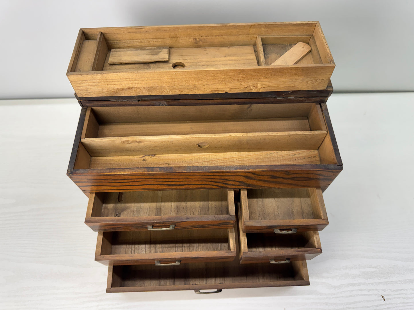 Y10916 TANSU wooden Sewing box accessory case small chest Japan antique storage