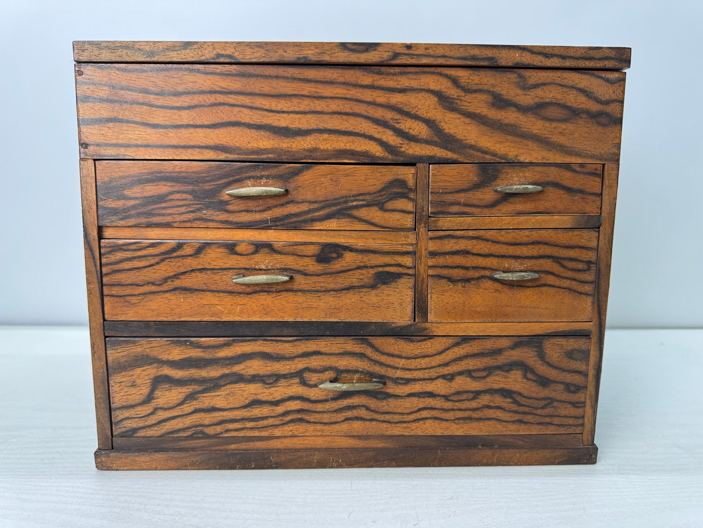 Y10916 TANSU wooden Sewing box accessory case small chest Japan antique storage