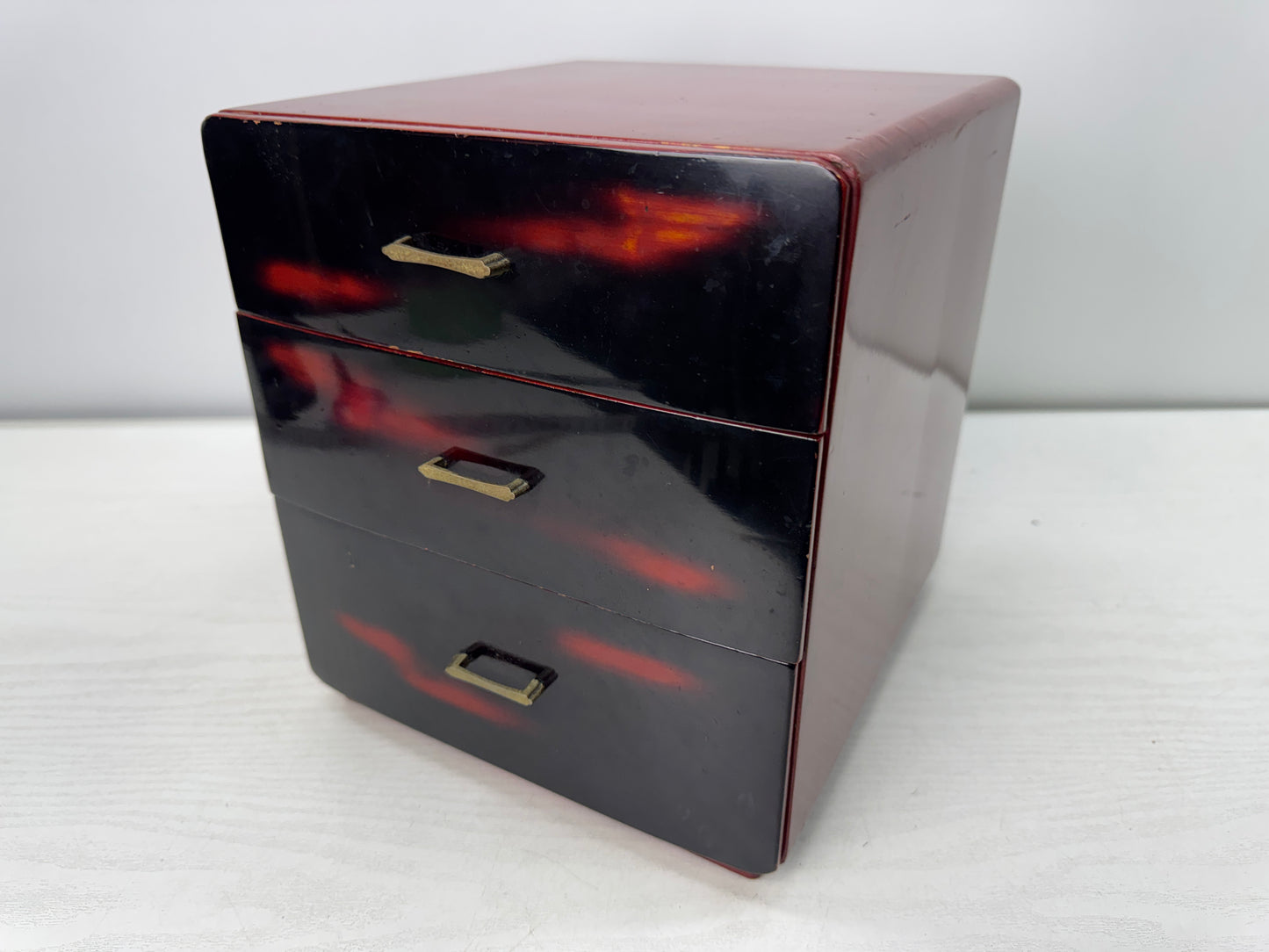 Y10917 TANSU Negoro lacquer 3-tier small chest drawers Japan antique storage