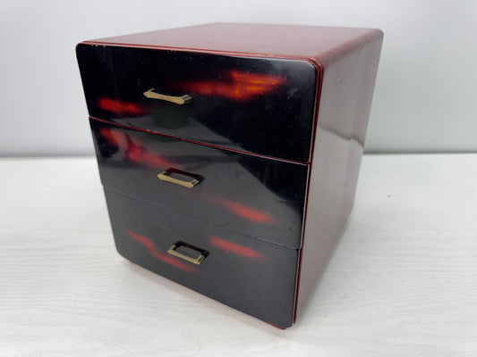 Y10917 TANSU Negoro lacquer 3-tier small chest drawers Japan antique storage