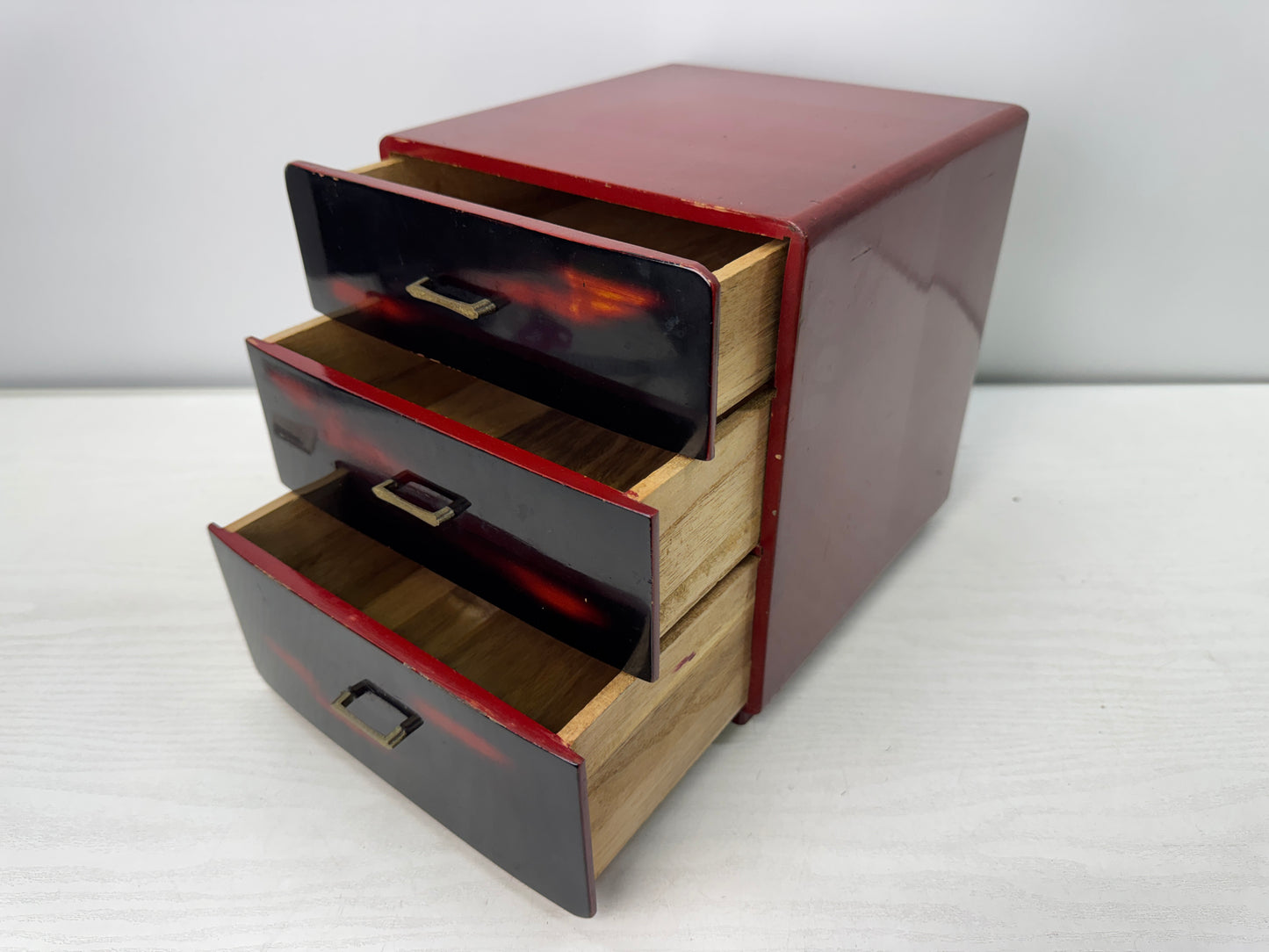 Y10917 TANSU Negoro lacquer 3-tier small chest drawers Japan antique storage