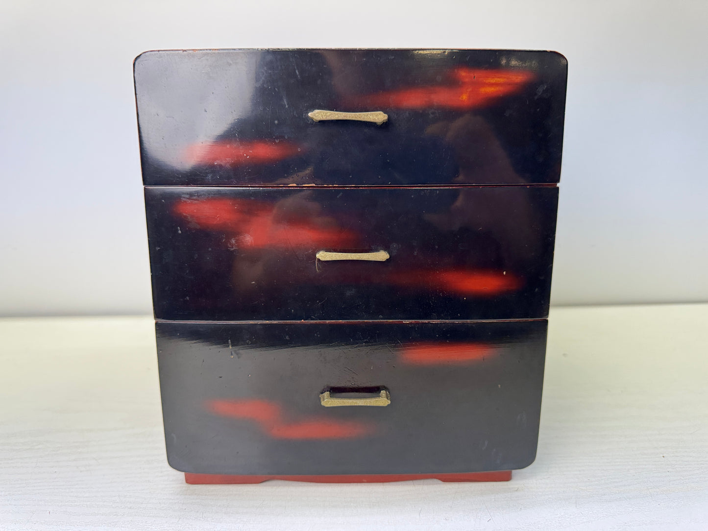 Y10917 TANSU Negoro lacquer 3-tier small chest drawers Japan antique storage