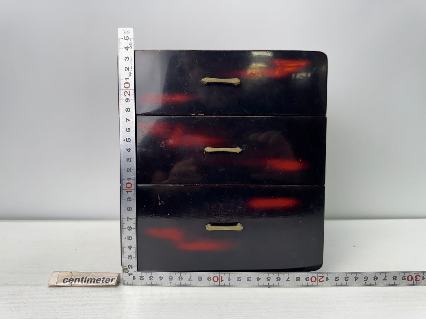 Y10917 TANSU Negoro lacquer 3-tier small chest drawers Japan antique storage