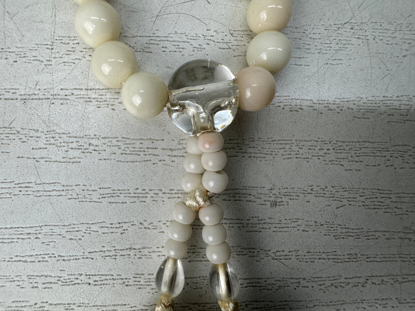 Y10928 JUZU genuine white coral Prayer beads Buddhist ritual item Japan antique