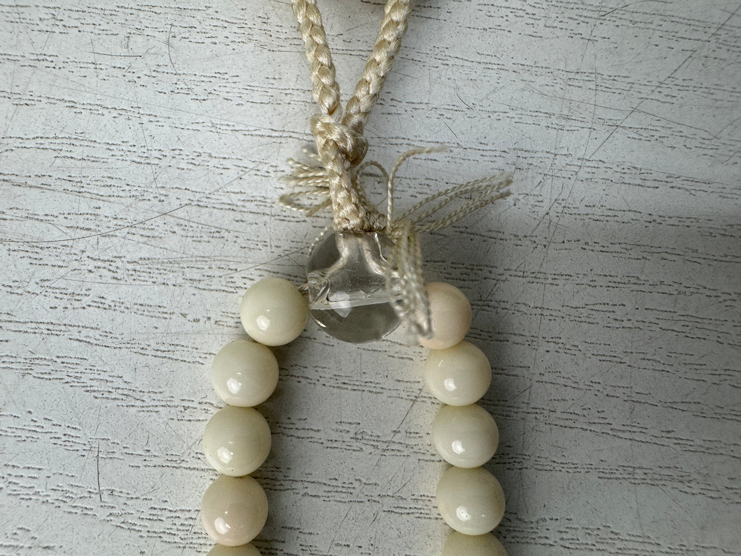 Y10928 JUZU genuine white coral Prayer beads Buddhist ritual item Japan antique