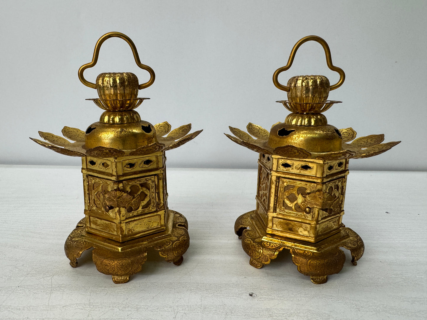 Y10929 TOUROU small Hanging Lantern pair gold leaf Japan antique lighting light