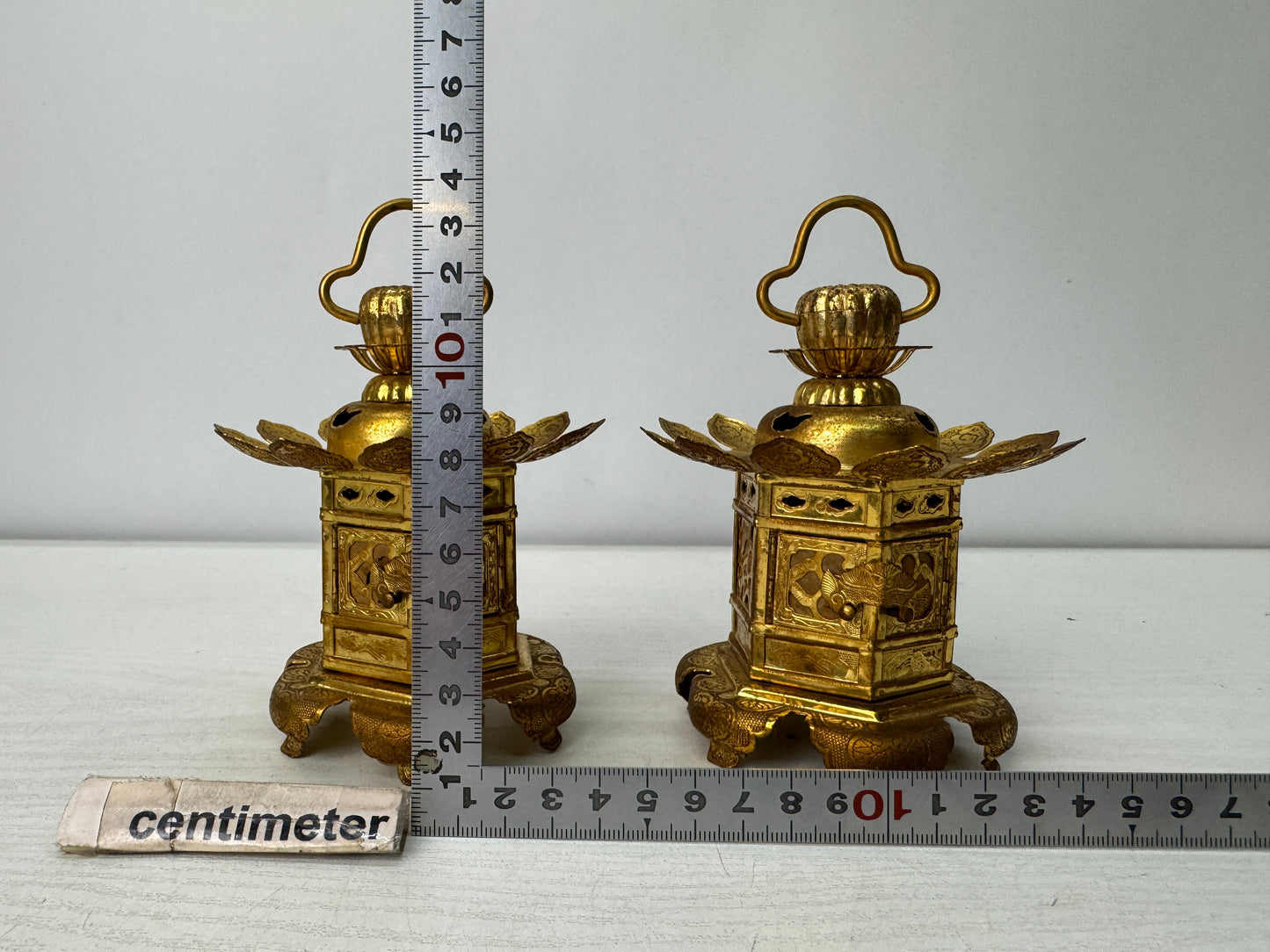 Y10929 TOUROU small Hanging Lantern pair gold leaf Japan antique lighting light