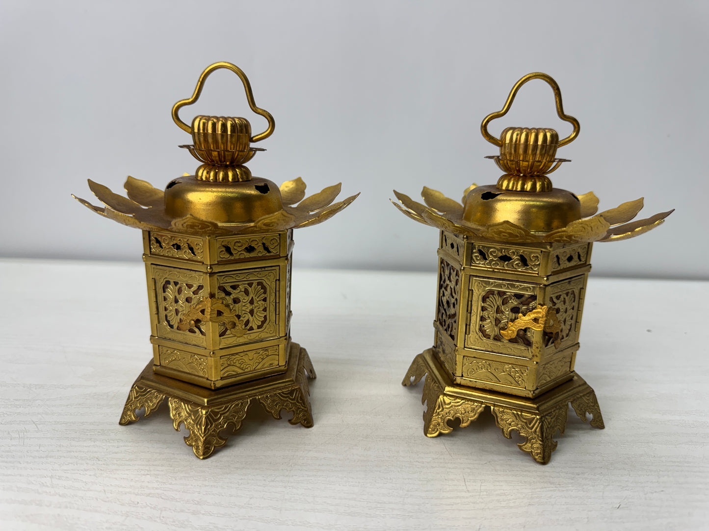 Y10930 TOUROU small Hanging Lantern pair Andon Japan antique lighting light