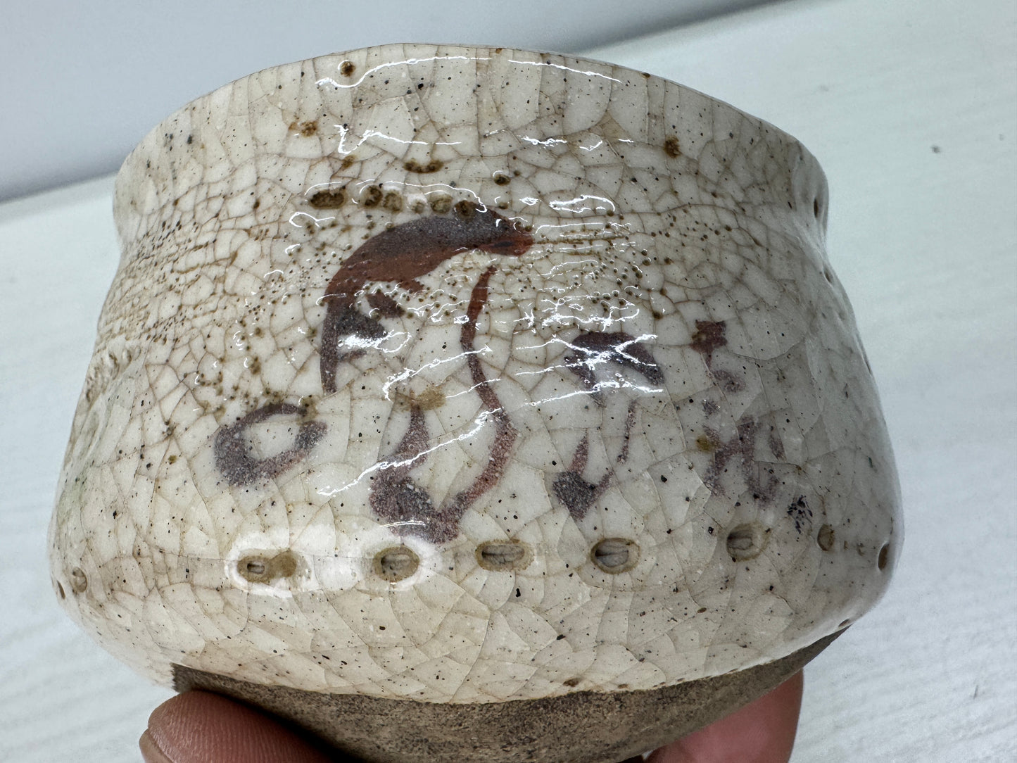Y10934 CHAWAN Shino-ware kintsugi bowl signed Japan antique tea ceremony pottery