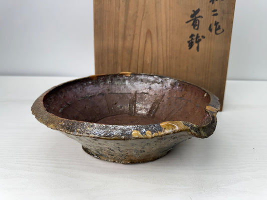 Y10940 CHAWAN Yoro-ware Katakuchi lipped bowl large signed box Japan antique
