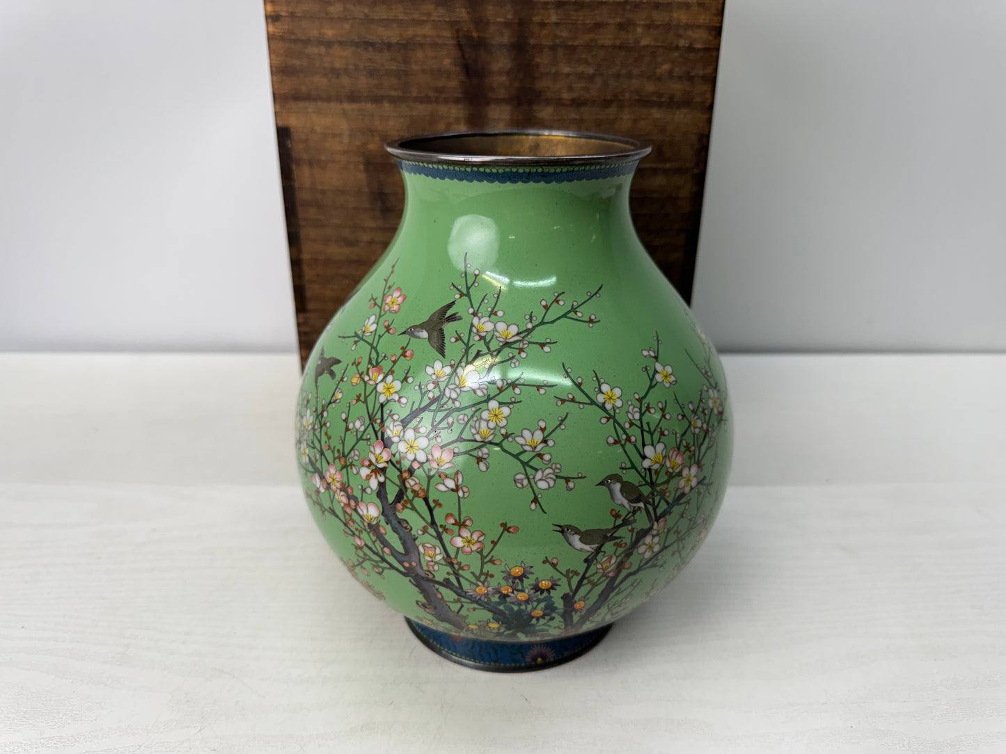 Y10941 FLOWER VASE Cloisonne box Japan antique ikebana floral arrangement decor