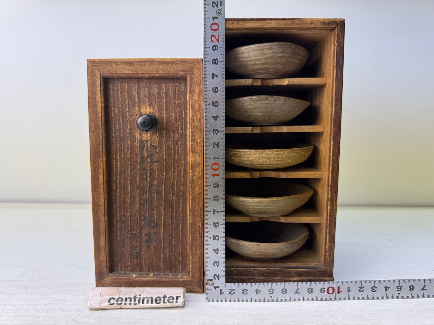 Y10942 DISH small wooden plate set of 5 box  Japan antique folk art tableware