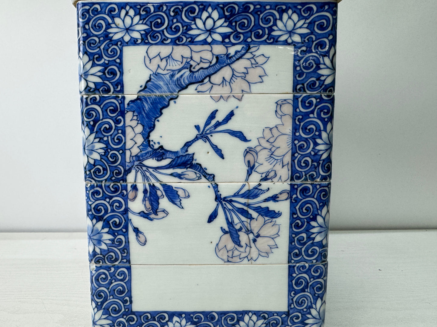 Y10944 BOX Seto-ware stacked food container Cherry blossom Japan antique kitchen