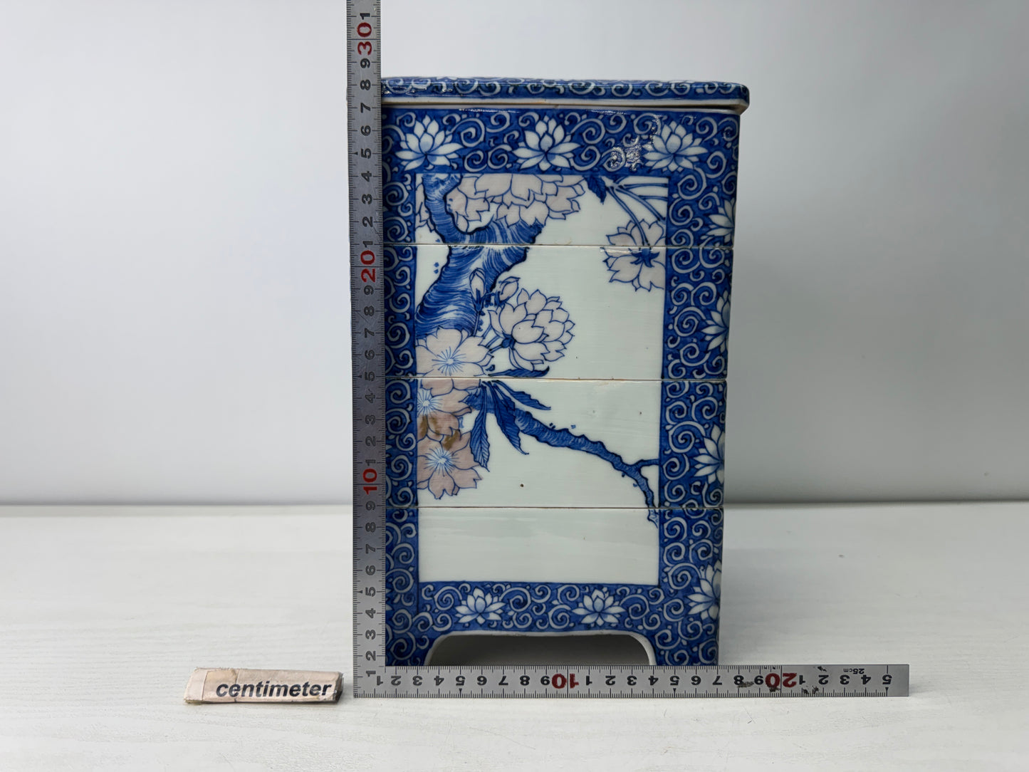 Y10944 BOX Seto-ware stacked food container Cherry blossom Japan antique kitchen